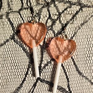 🍭 Pink Heart Lollipop Earrings